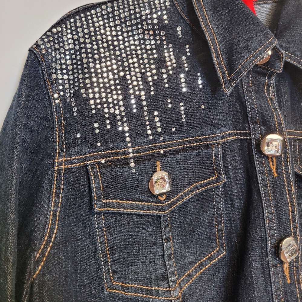 V Cristina Dark Wash DenimJean Silver Stud Jacket Large - Picture 5 of 11